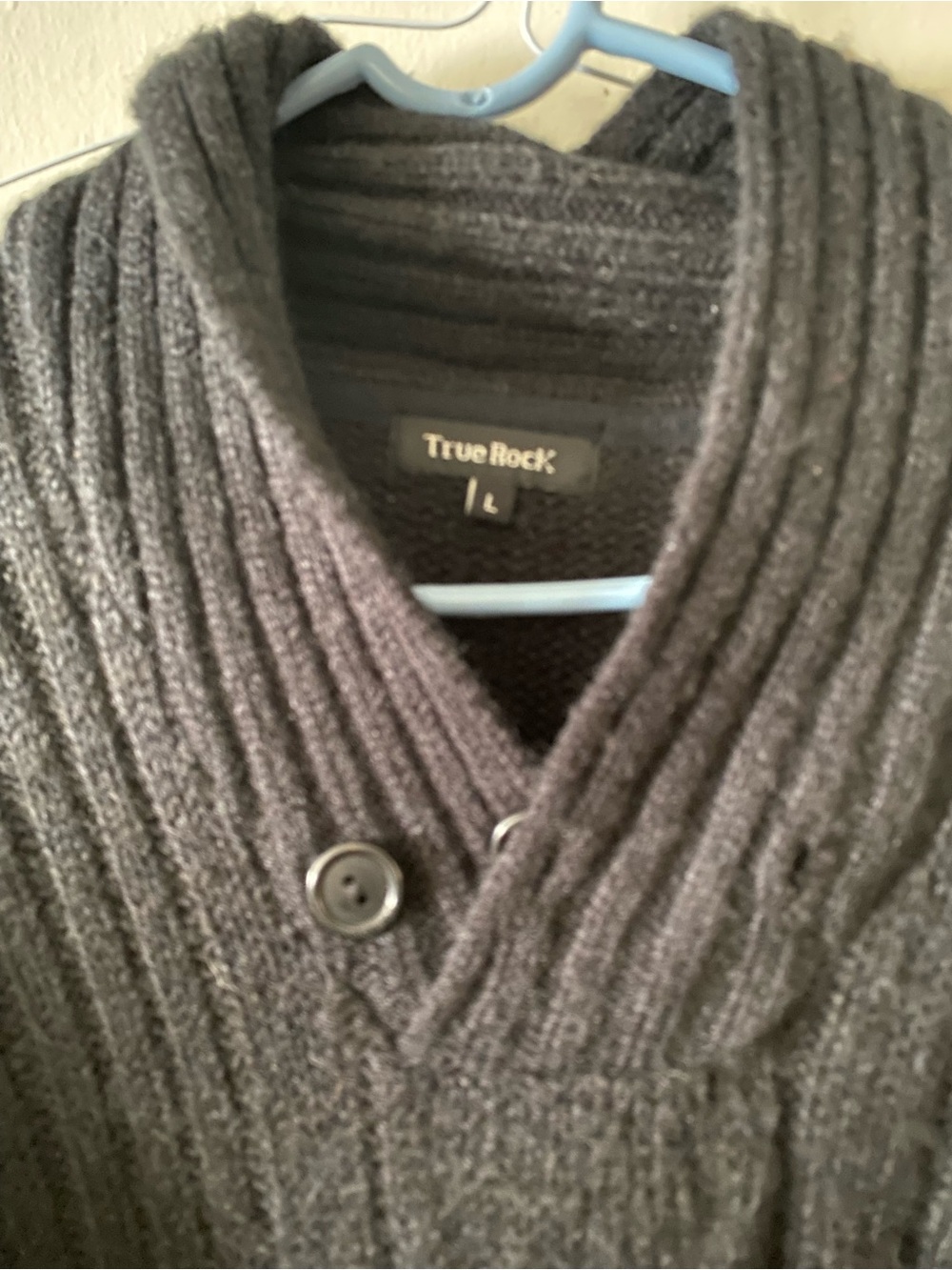 TRUE ROCK Men's V-Neck Ribbed Button Sweater - Dark Gray
